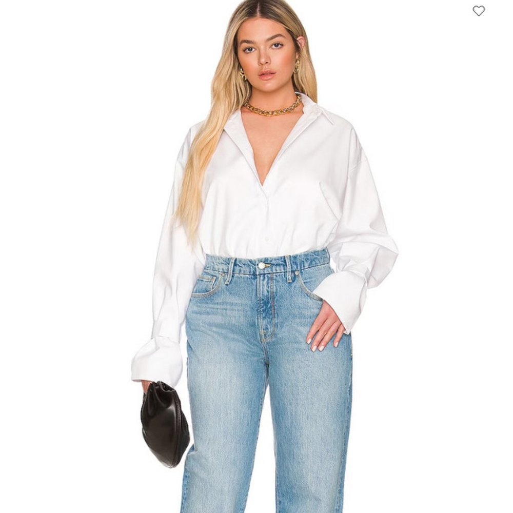 Good American White Oversized Notched Collar Shirt